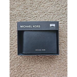 Michael Kors Men’s Jet Set Slim Billfold Wallet Solid Black PVC Leather